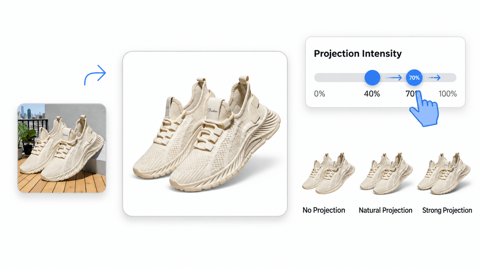 Product shoe image with a naturally generated studio shadow